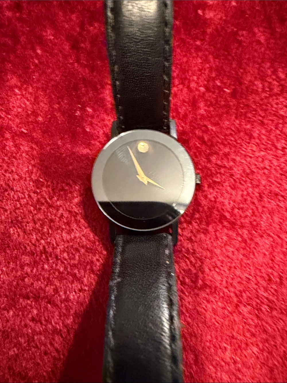 Movado Black Dial Leather Strap Watch with Gold Accents very good condition